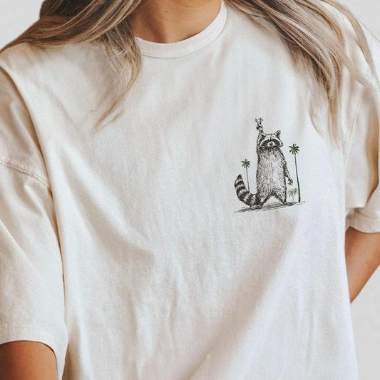 Standing Raccoon Shirt, Cute Animal T-shirt, Funny Tee For Girl, Women Shirt, Sweet Graphic Tee, Vintage Retro Cartoon Tee, Funny T-shirt, Animal Tee, Gift For Her, Stay Trashy Raccoon T-shirts, Raccoon Funny Meme Shirts, Animal Lover, Women's Tops