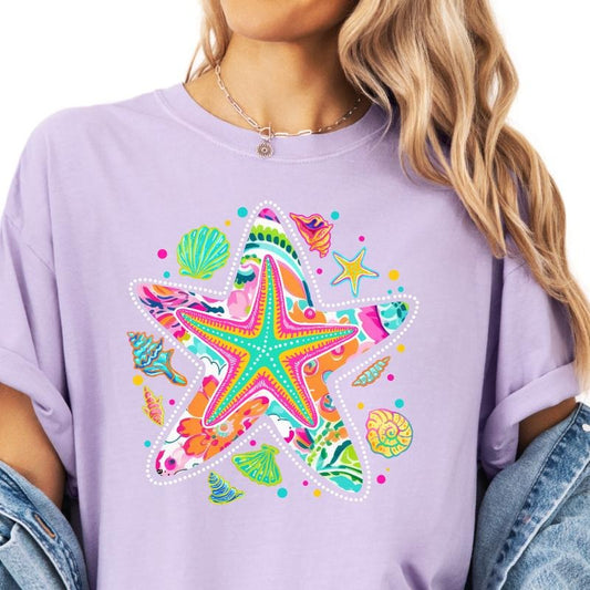 Star Fish Summer T-shirt, vintage graphic shirt Casual Oversized Cotton Shirt for the Comfort Fabric Top Womenswear Unisex Women Lady Tshirt