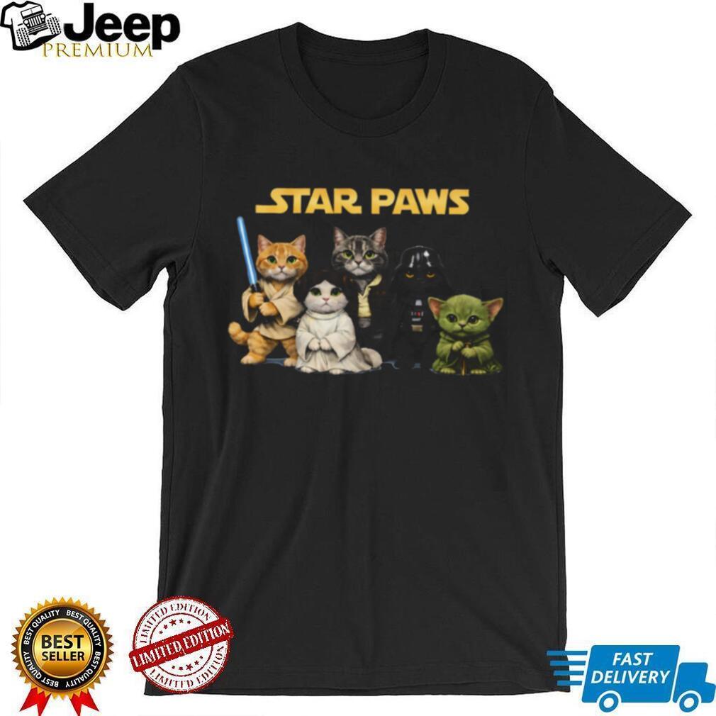 Star Paws Funny Cat Characters Parody Black T Shirt