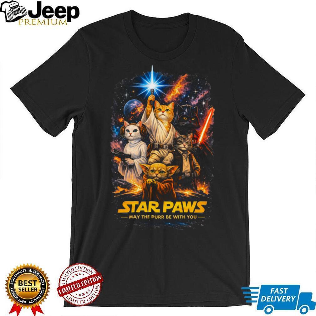 Star Paws May The Purr Be With You Funny Cat Space Movie Parody T Shirt
