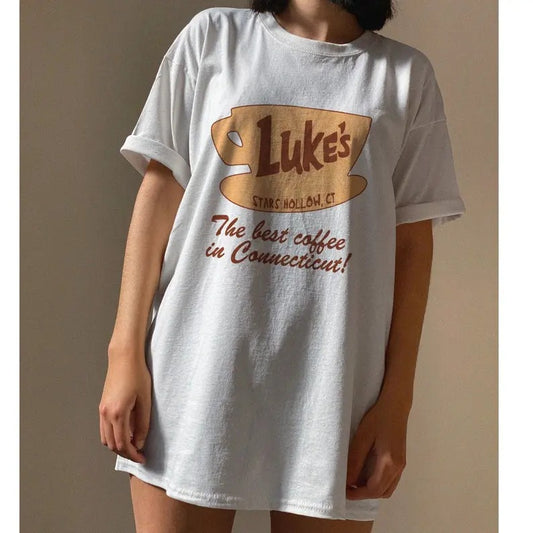 Stars Hollow Luke's Coffee Shirt, Best Coffee In Connecticut, Stars Hollows Shirt, Tv Show Shirt, Lukes Coffee T-shirt, T-shirt Cotton Crewneck Shortsleeve Basic