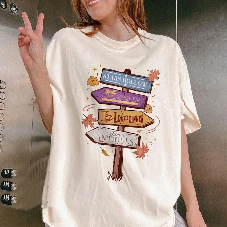 Stars Hollows Connecticut  Shirt, Luke's Coffee Luke's Diner Shirt, Dragonfly Inn, TV Show Fans Gift Design Cotton Crewneck Shortsleeve