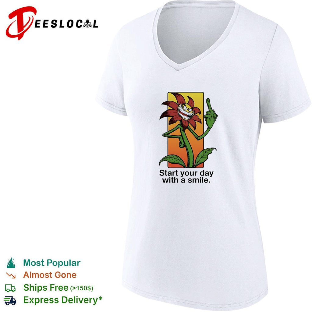 Start your day with a smile flower middle finger shirt
