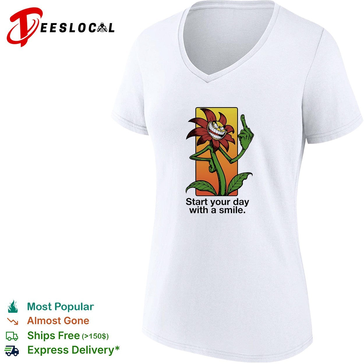 Start your day with a smile flower middle finger shirt