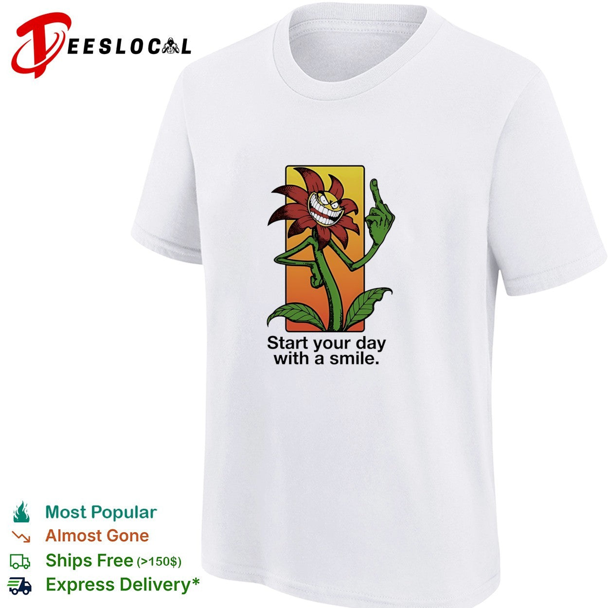 Start your day with a smile flower middle finger shirt
