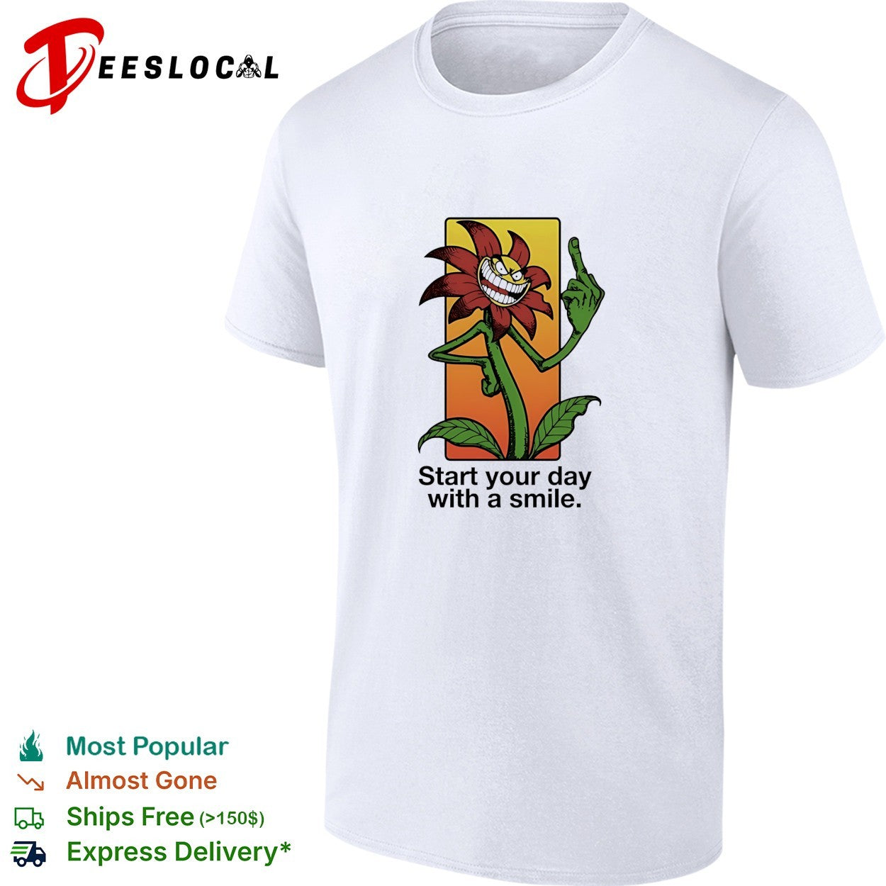 Start your day with a smile flower middle finger shirt