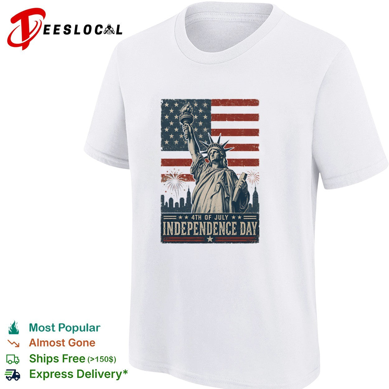 Statue of Liberty 4th of July Independence Day fireworks American flag shirt