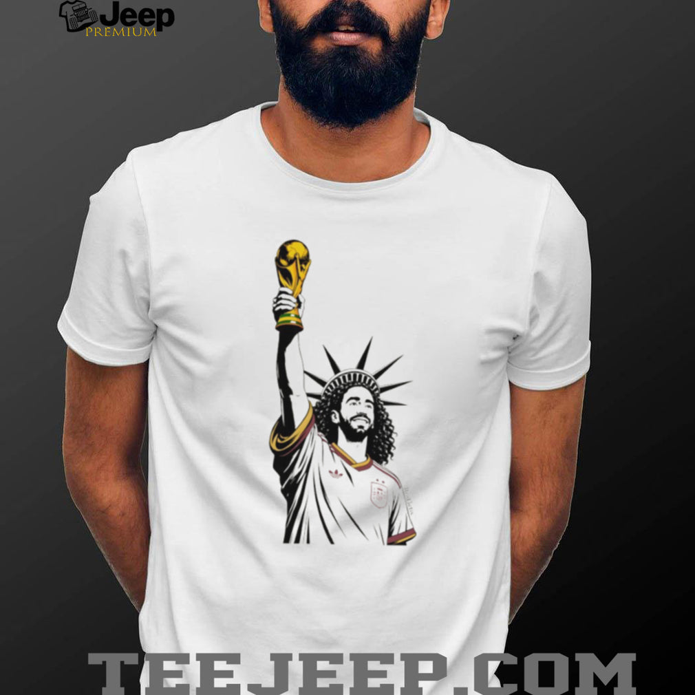 Statue of Liberty Marc Cucurella holding Trophy Spain Soccer World Cup 2026 victory shirt