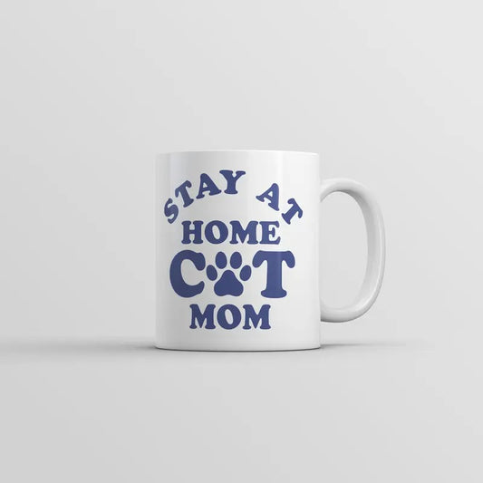 Stay At Home Cat Mom Mug Funny Sarcastic Kitten Graphic Novelty Coffee Cup-11oz Funny Coffee Mugs Ceramic Printed Drinkware Cup