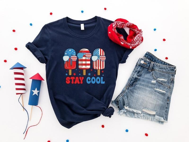 Stay Cool 4th July Popsicle USA Flag American T-Shirt, Fourth of July, Independence Day, Patriotic Shirt, Memorial Day Shirt