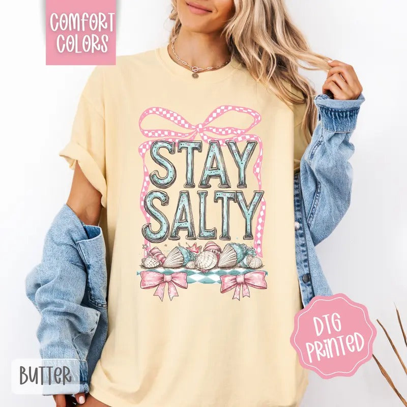 Stay Salty Coquette Comfort Colors Tshirt, Cute Summer Tee, Girly Beach Shirt