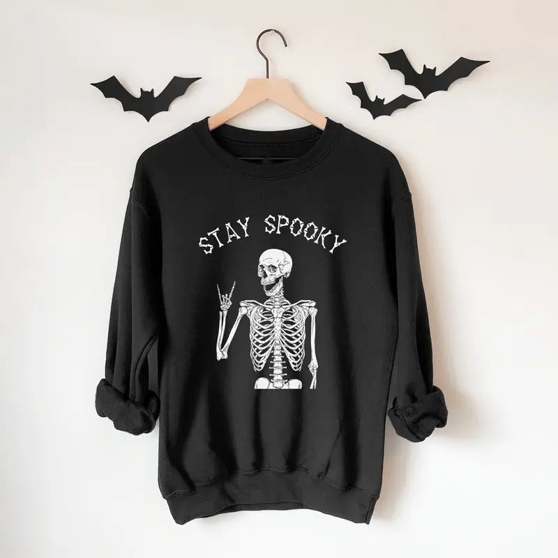 Stay Spooky Skeleton Sweatshirt, Halloween 90s Sweatshirt, Skull Skeleton Halloween Shirt, Halloween Costume, Funny Sarcastic Skeleton Halloween Shirt