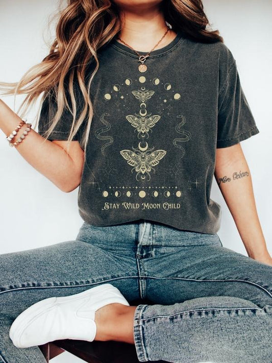 Stay Wild Moon child shirt Comfort colors Shirt Whimsigoth Shirt Moon phase Shirt Moth Shirt Snake T-shirt