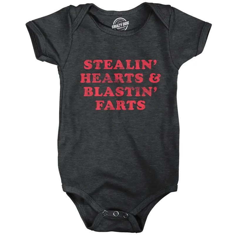 Stealin Hearts and Blastin Farts Baby Bodysuit Funny Cute Stinky Newborn Jumper Funny Baby Onesies Love Onesie for Baby Funny Funny Black