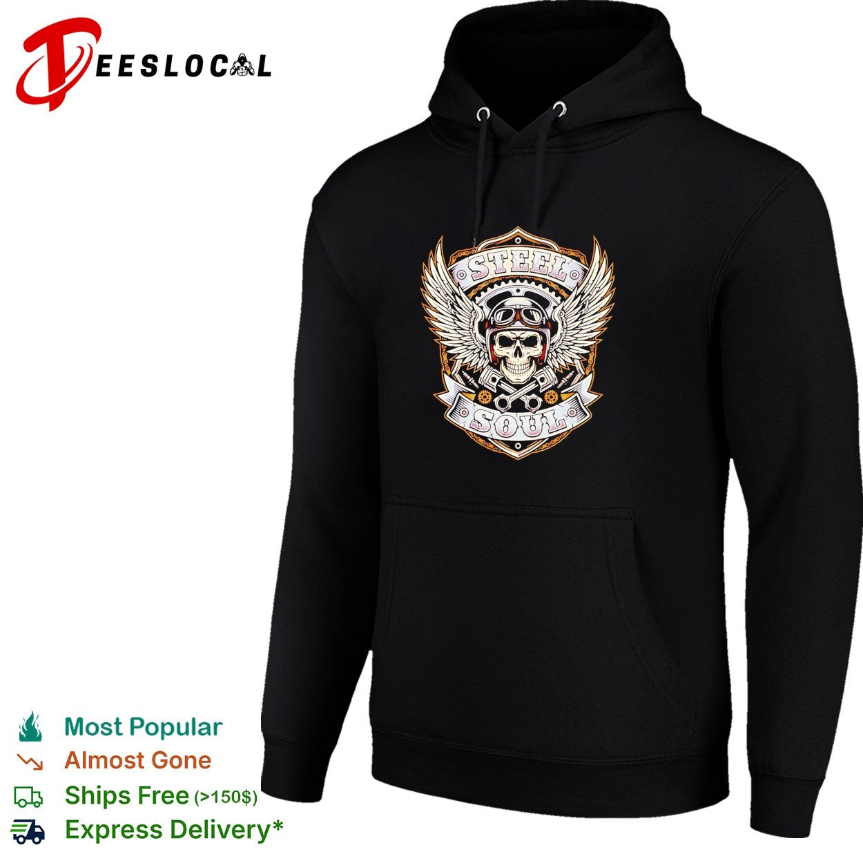 Steel Soul Skull with Wings and Pistons retro shirt