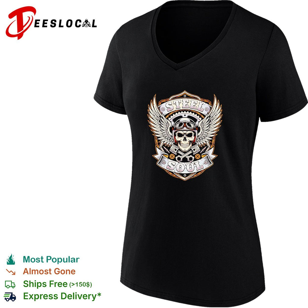 Steel Soul Skull with Wings and Pistons retro shirt