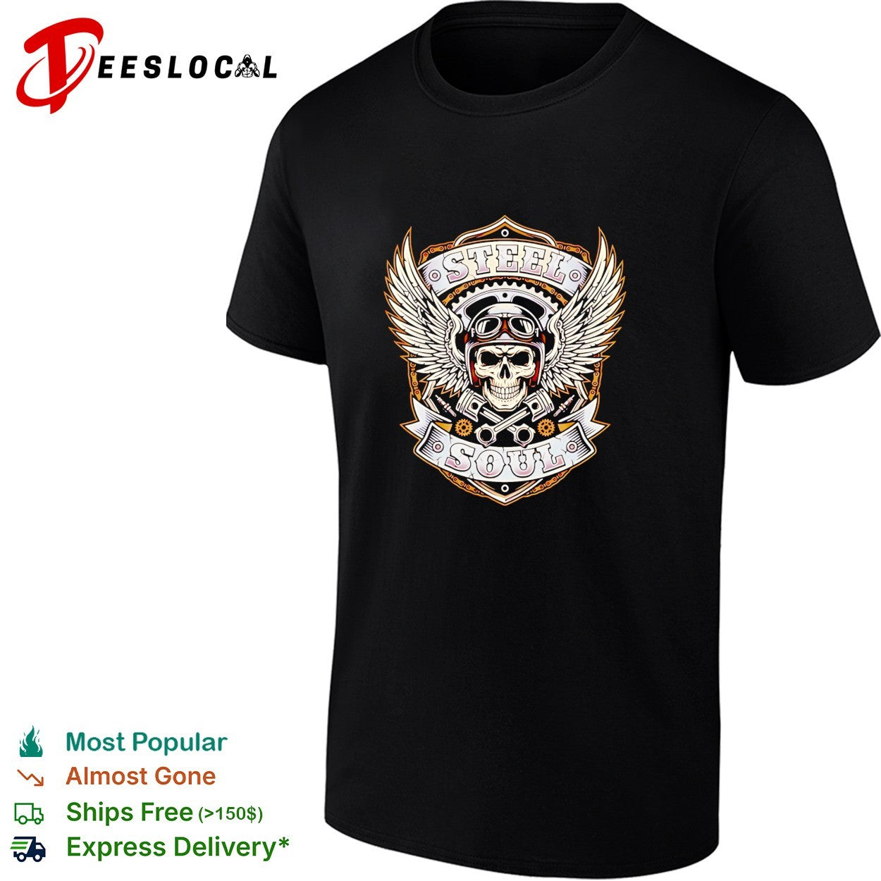 Steel Soul Skull with Wings and Pistons retro shirt