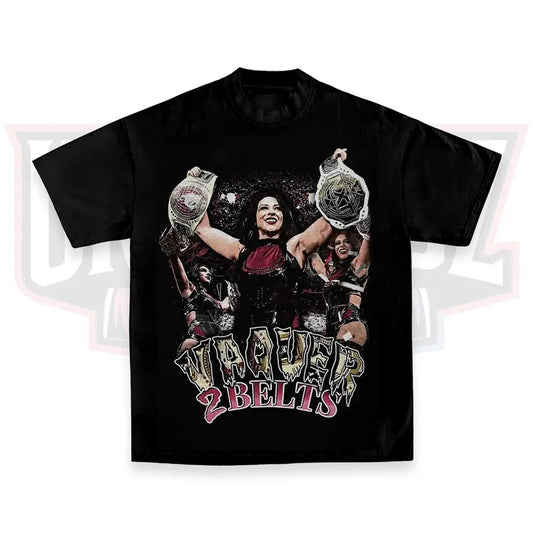 Stephanie Vaquer - Vaquer 2 Belts T-Shirt, Vaquer WWE Fans Shirt, Vaquer Wrestling Tee, Unisex Graphic For WWE Fans Clothing, WWE Tee, Menswear Cotton Crewneck Clothes Top Apparel