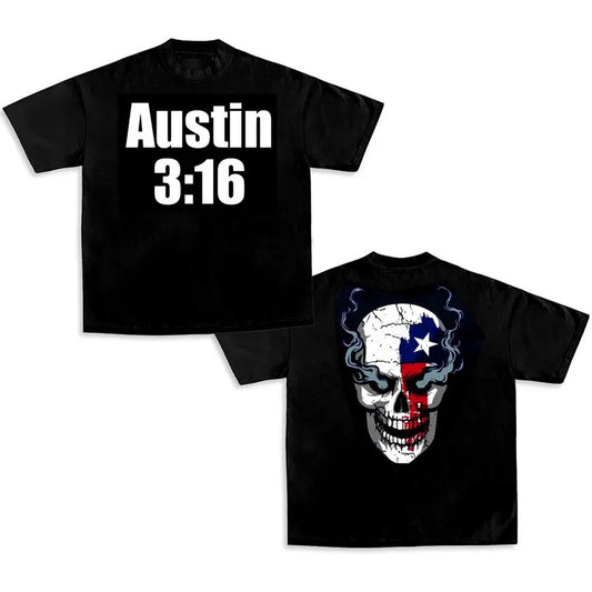 Stone Cold Steve Austin 316 Texas Flag Smoking Skull T-shirt, WWE Shirt, WWE Fans Clothing, Unisex Graphic Tee Gift For Him Her Crewneck Cotton