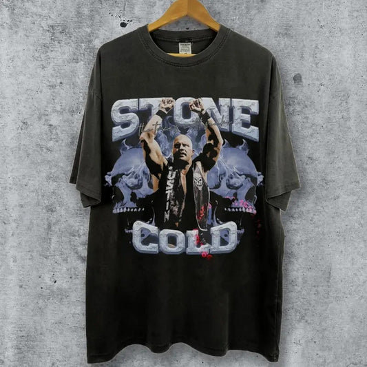 Stone Cold Vintage 90s Graphic Style T-Shirt, Steve Austin Shirt, Vintage Oversized Sport Tee, Unisex shirt, Wrestling Gift Menswear Top Underwear Tshirt Streetwear Man Tropical Crewneck Shortsleeve Round Neck Casual