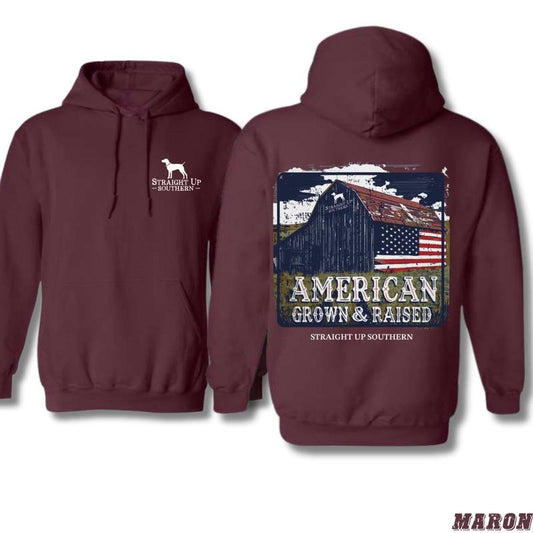Straight Up Southern Hoodie - Classic American Grown & Raised Design Featuring Vintage Barn and Flag Graphics, Perfect for Proud Southerners and Patriotic Style Fans, Unisex Hoodie for Everyday Comfort and Rustic Charm Menswear Sweaters