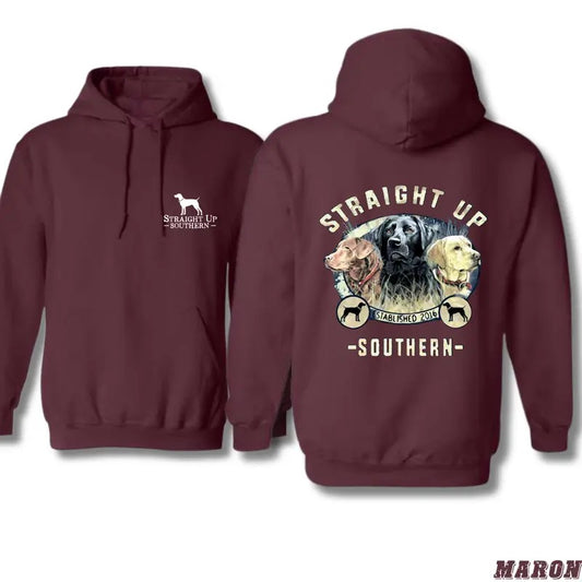 Straight Up Southern Hoodie - Classic Hunting Dog Trio Design Celebrating Southern Heritage, Ideal for Dog Lovers and...
