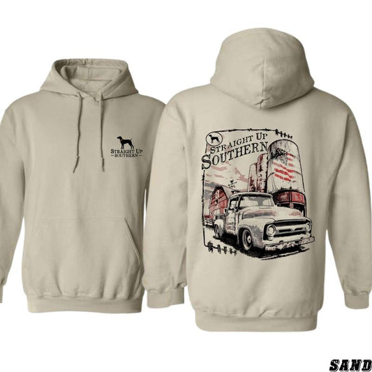 Straight Up Southern Hoodie - Classic Southern Farm Design Featuring Vintage Truck and Barn, country boy clothing, Perfect for Country Life Enthusiasts and Southern Heritage Fans, Unisex Hoodie for Cozy Comfort and Rustic Charm Menswear Sweaters Tops Unde