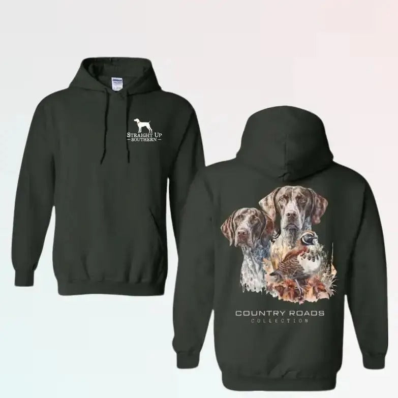 Straight Up Southern Hoodie - Hunting Dog Duo with Quail Design, Ideal for Bird Hunters and Outdoor Enthusiasts, Unisex...