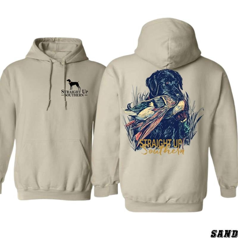 Straight Up Southern Hoodie - Hunting Dog Graphic, Hoodies for Country Girls, Outdoor Adventure Apparel, Rustic Country Style Sweatshirt Womenswear Sweaters
