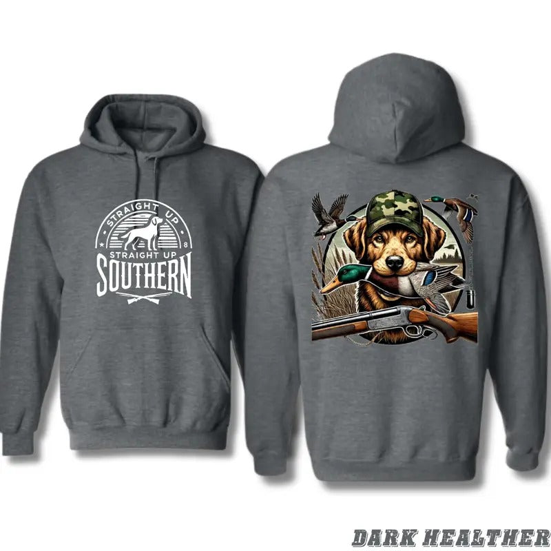Straight Up Southern Hoodie - Hunting Dog Holding a Duck, Ideal for Waterfowl Enthusiasts and Hunters, Hoodie for Both Men and Women