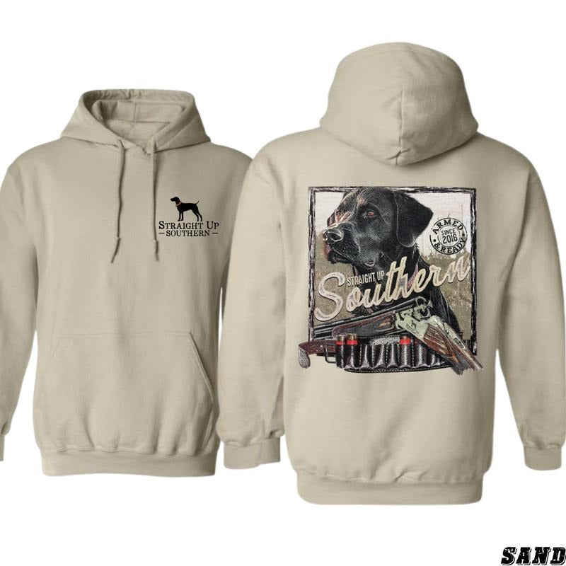 Straight Up Southern Hoodie - Hunting Dog and Shotgun Design, Comfortable Camo Country Sweatshirt, Ideal for Men and Women, High-Quality Material