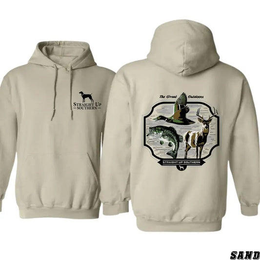 Straight Up Southern Hoodie - Outdoor Wildlife Theme with Dog, Duck, Fish, and Deer Graphic, Perfect for Nature Lovers,...