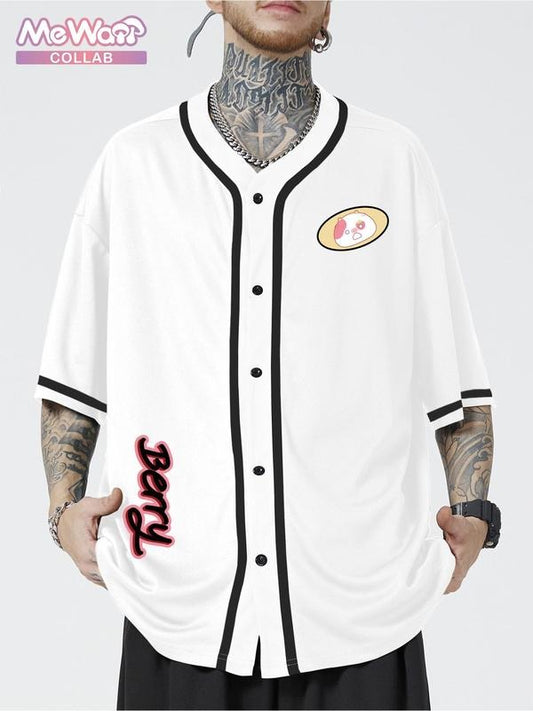 Strawberrie Cow Berry Baseball Collar Shirt Official Collab | Unisex Casual Comfy Short Sleeves Top for Sport & Street Wear