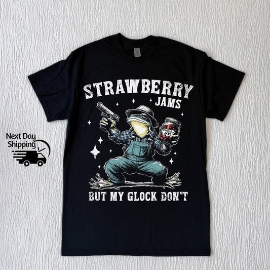 Strawberry Jams But My G Don't Tshirt, Vintage 90s Meme Shirt, Washed Frog Shirt, Strawberry Cotton Top Tshirt Casual