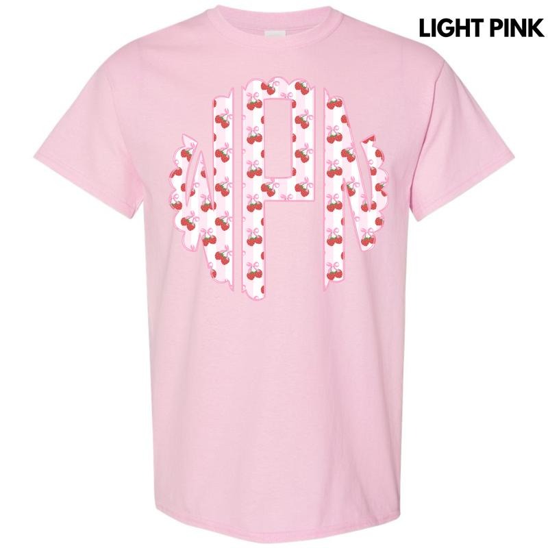 Strawberry Stripe Monogram Gildan Short Sleeve T-Shirt 'NLB' Hoodie, Sweatshirt | WearSparks.com