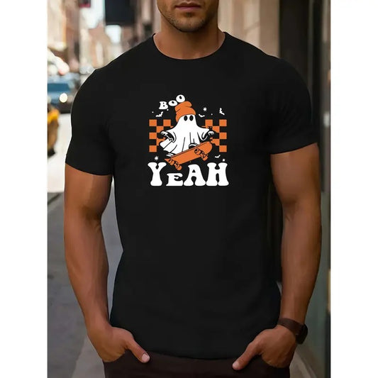 Stretch Fit, Men's Casual Sports Tee - Round Neck, Letter Print Design, Machine Washable - Perfect for Summer MADE IN USA