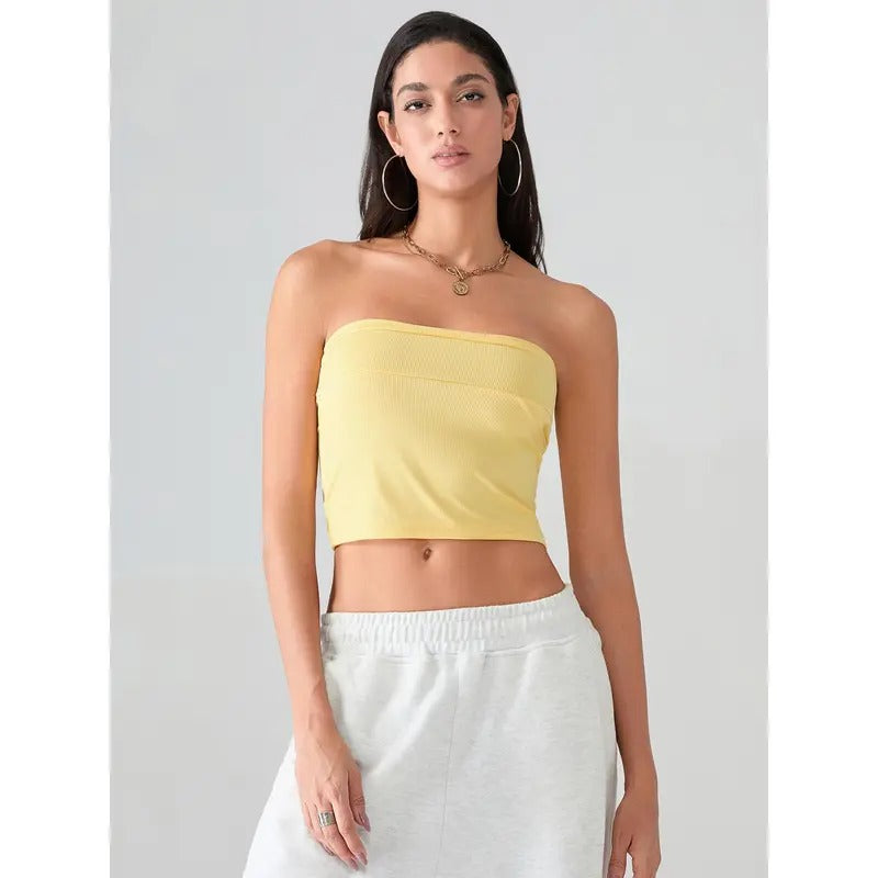 Women Knitted Ribbed Tube Tops Solid Color/Stripe Print Summer Bandeau Vest Backless Shirts for Streetwear Hoodie, Sweatshirt
