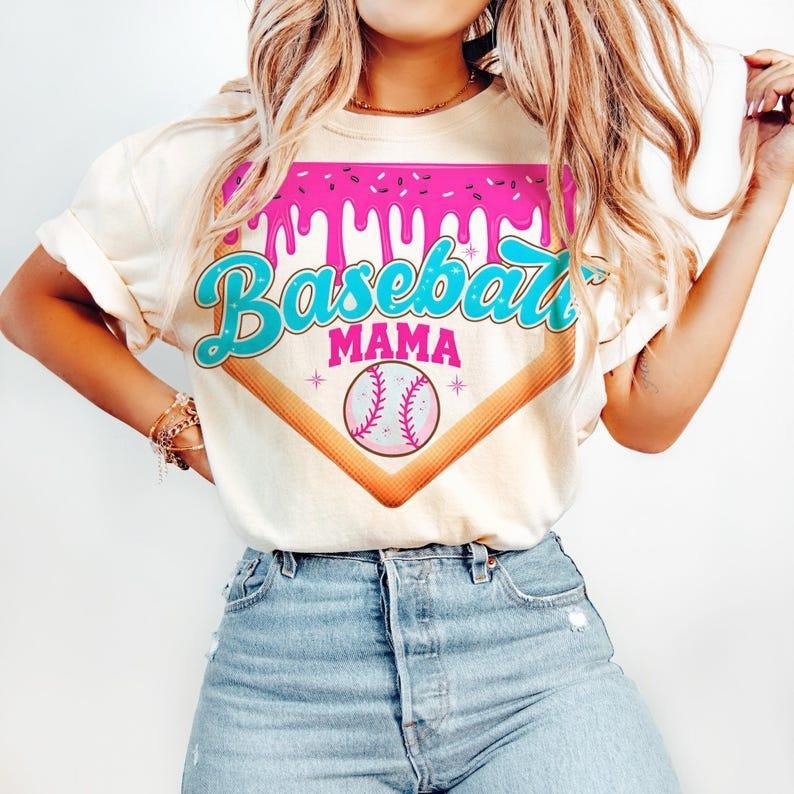 Stylish Baseball Ice Cream Print Shirt, Sport Mom Game Day Essential, shirt for women