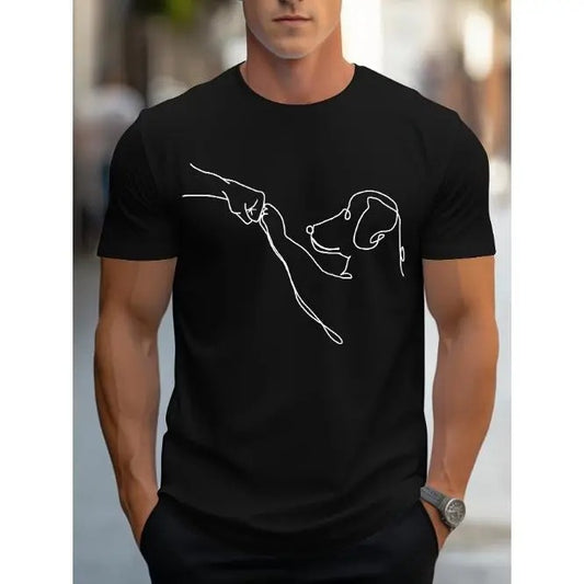 Stylish Dog Print Round Neck Short Sleeve Tee - Soft Polyester Regular Fit Casual T-Shirt for Men - Perfect for Summer Holiday and Everyday Wear Made in USA
