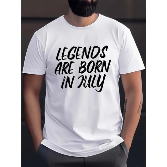 Stylish Men's Casual Short Sleeve T-Shirt - Soft Cotton, Machine Washable, Round Neck, Letter Print Design, Breathable, Comfortable, Perfect for Summer Outdoor Activities made in USA