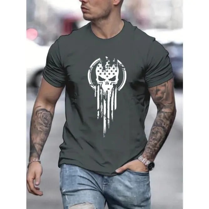 Stylish Summer Skull T-Shirt: Durable, Breathable & Stretchy, Perfect for Everyday Casual Wear Made in USA