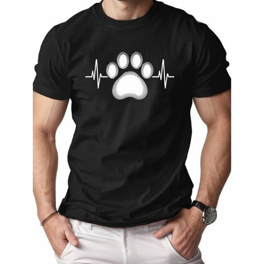 Stylized white paw print pure cotton men's Tshirt comfort fit Made in USA