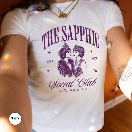 Subtle Lesbian Pride Baby Tee, Sapphic Social Club Tshirt, WLW Femme Shirt, Vintage Queer Fashion, Bisexual Gay Love Babytee Pride Merch
