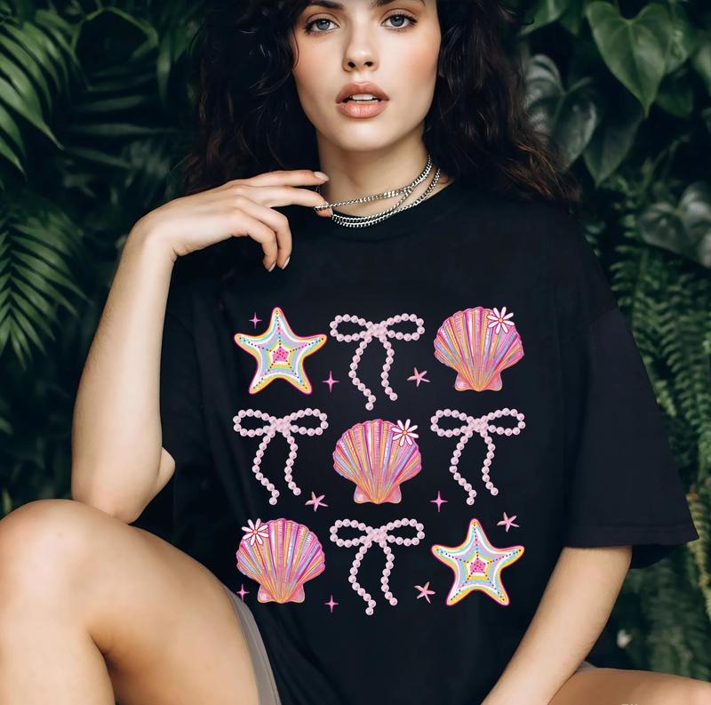 Summer Clam Coquette Shirt, Summer Vibes Pink Clam Shirt, Summer Beach Shirt, Summer Shirt, Retro Summer Design, Summer...