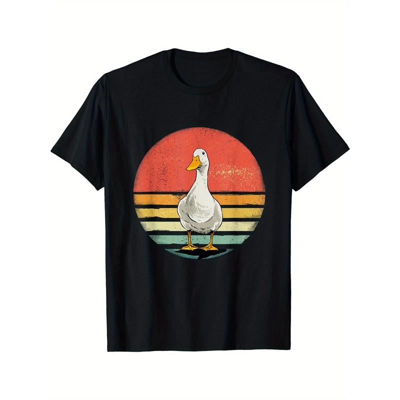 Summer Essential: Men's Fashionable Crew Neck Duck Print Short Sleeve Sports T-shirt, Comfortable and Versatile Made in USA