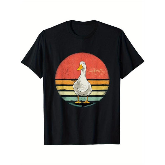 Summer Essential: Men's Fashionable Crew Neck Duck Print Short Sleeve Sports T-shirt, Comfortable and Versatile Made in USA