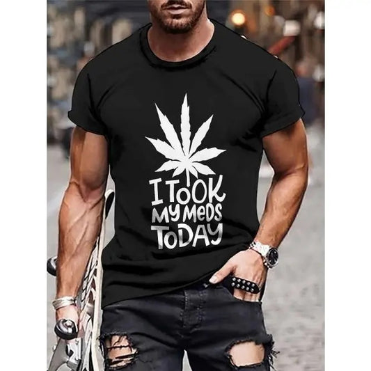 Summer Leaf Graphic Print T-Shirt for Men - Crew Neck, Short Sleeve, Slight Stretch, Polyester Fabric, Machine Washable, Casual Tee for Outdoor Activities Made in USA
