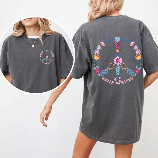 Summer Peace, Floral, Flowers, Beach, Positivity, Front and Back, Comfort Colors T-Shirt, Women's Comfort Colors Tee