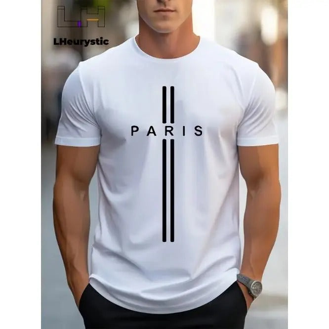Summer Stylish Paris Print Men's T-shirt - Comfortable, Durable & Easy-Care, Ideal for Daily & Vacation Wear Made in USA