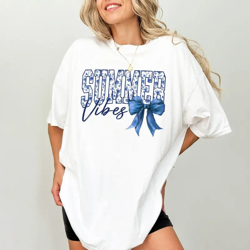 Summer Vibes Comfort Colors Shirt, Coquette Summer T-shirt, Holiday Graphic Tee, Summer Vacation Clothing, Gift For Her